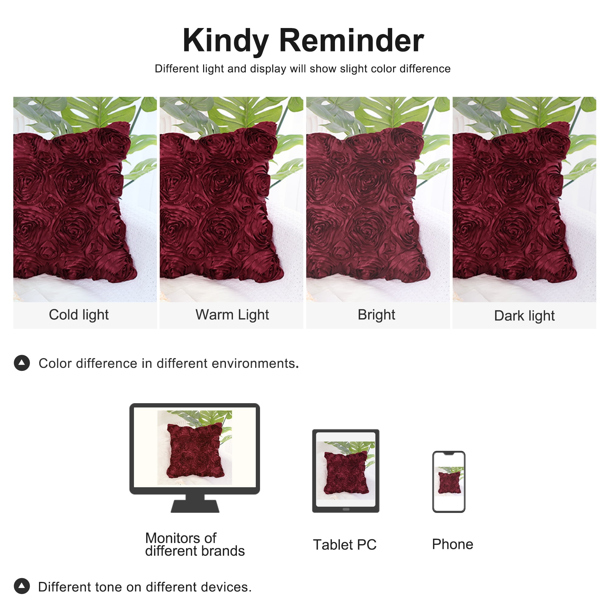 Unique Bargains 2-Pack 3D Flower Decorative Throw Pillow Covers 16" x 16" Burgundy
