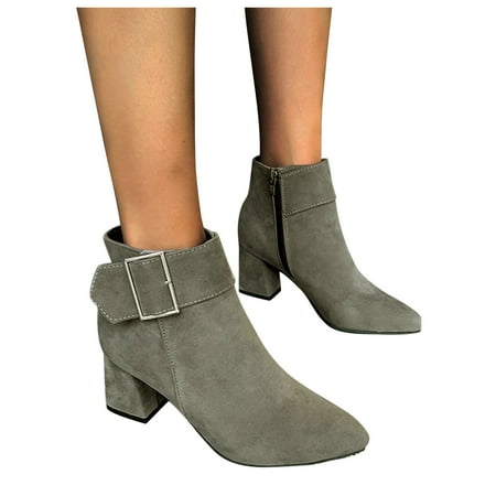 

fvwitlyh Ankle Boots for Womens Boots No Heel Thick Boots Ankle Women s Zipper Pointed Belt Buckle Heel Fashion women s Women Boots with Heels