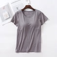 thumbnail image 1 of Camiseta de manga corta con almohadilla para el pecho Camiseta de base de una pieza ajustada con copa modal para mujer Top de mujer con cuello redondo Sujetador sin uso, 1 of 5