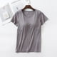 thumbnail image 4 of Camiseta de manga corta con almohadilla para el pecho Camiseta de base de una pieza ajustada con copa modal para mujer Top de mujer con cuello redondo Sujetador sin uso, 4 of 6