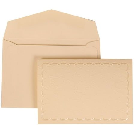 JAM Paper Wedding Invitation Set, Small, 3 3/8 x 4 3/4, Ivory Card with Ivory Envelope Ivory Garden Tuxedo, 100/pack