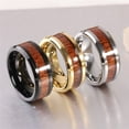 thumbnail image 3 of PAMTIER Men's Classic Simple 8MM Hawaiian Koa Brown Wood Grain Inlay Tungsten Carbide Wedding Ring Matching Sets Beveled Polished Edge Silver Size 8, 3 of 4