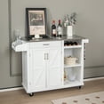 thumbnail image 4 of Costway Kitchen Island Cart Rolling Utility Trolley Stainless Steel Top Wine Rack White, 4 of 10