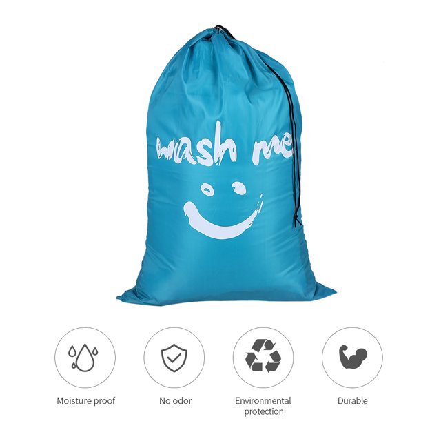 Multi-functional Large Foldable Nylon Laundry Bag Dirty Clothes Storage Bag with Drawstring Closure for Home Laundromat Travel--Blue