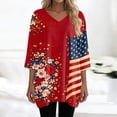 thumbnail image 6 of JoveMarine Women's V-Neck 3/4 Sleeve Tunic Top with Pockets Independence Day Printed Mid-Length Blouse Casual Summer Shirt for Patriotic Holiday Daily Wear Wine 3XL, 6 of 7