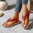 thumbnail image 3 of HomeDM Women's Flat Sandals Summer Bohemian Flip Flop Casual Comfort Elastic Ankle Strap Dressy Beach Sandals, Red Size 8.5, 3 of 9