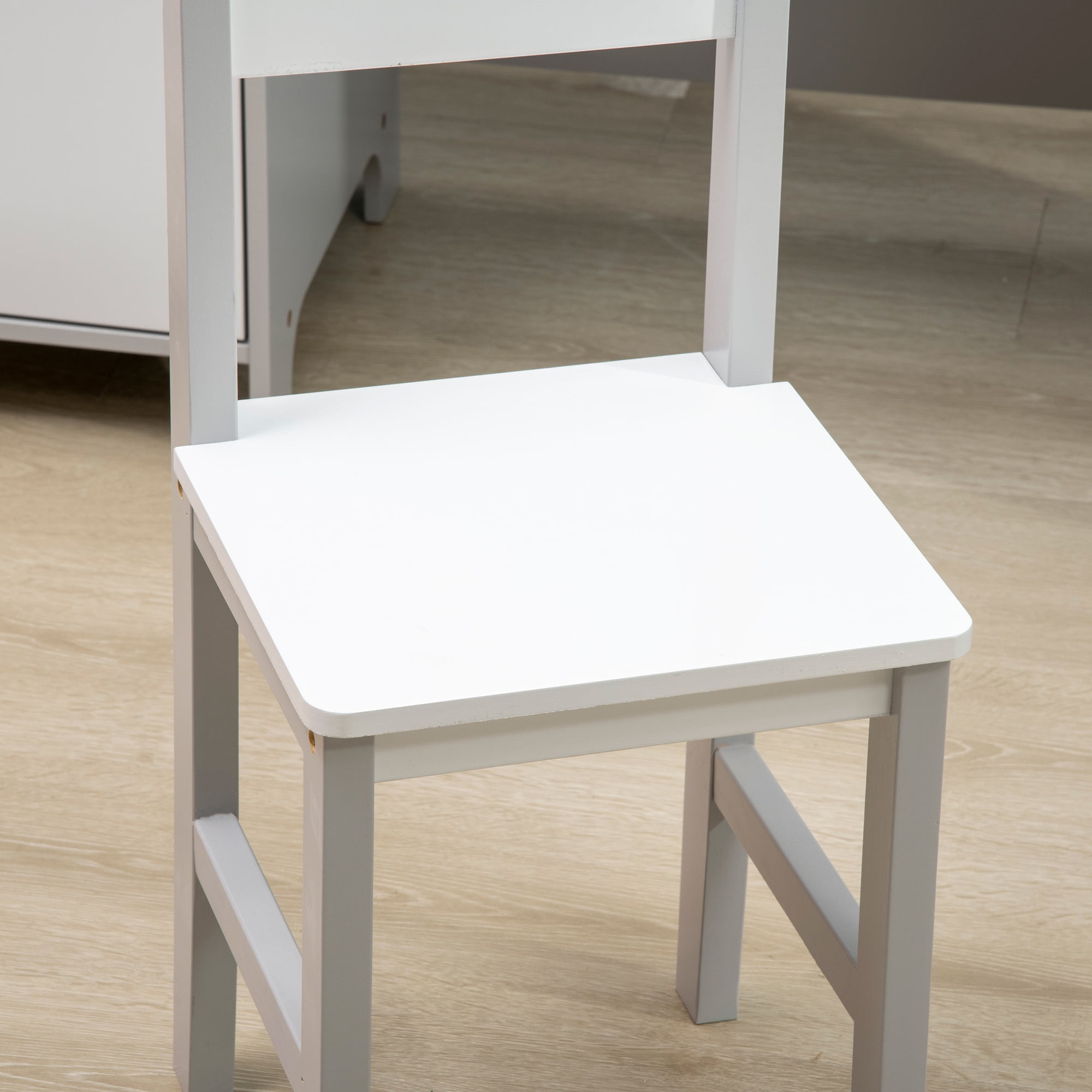 Qaba Toddler Table and Chair Set, with Whiteboard, Kids Writing Desk Homework Table, Gray
