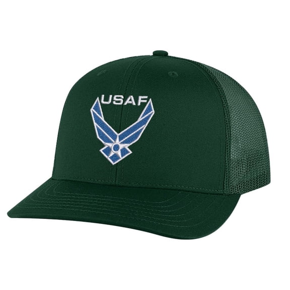 Air Force Hat - Embroidered USAF Logo - Military Trucker Baseball Cap Snapback (AlpineGreen)