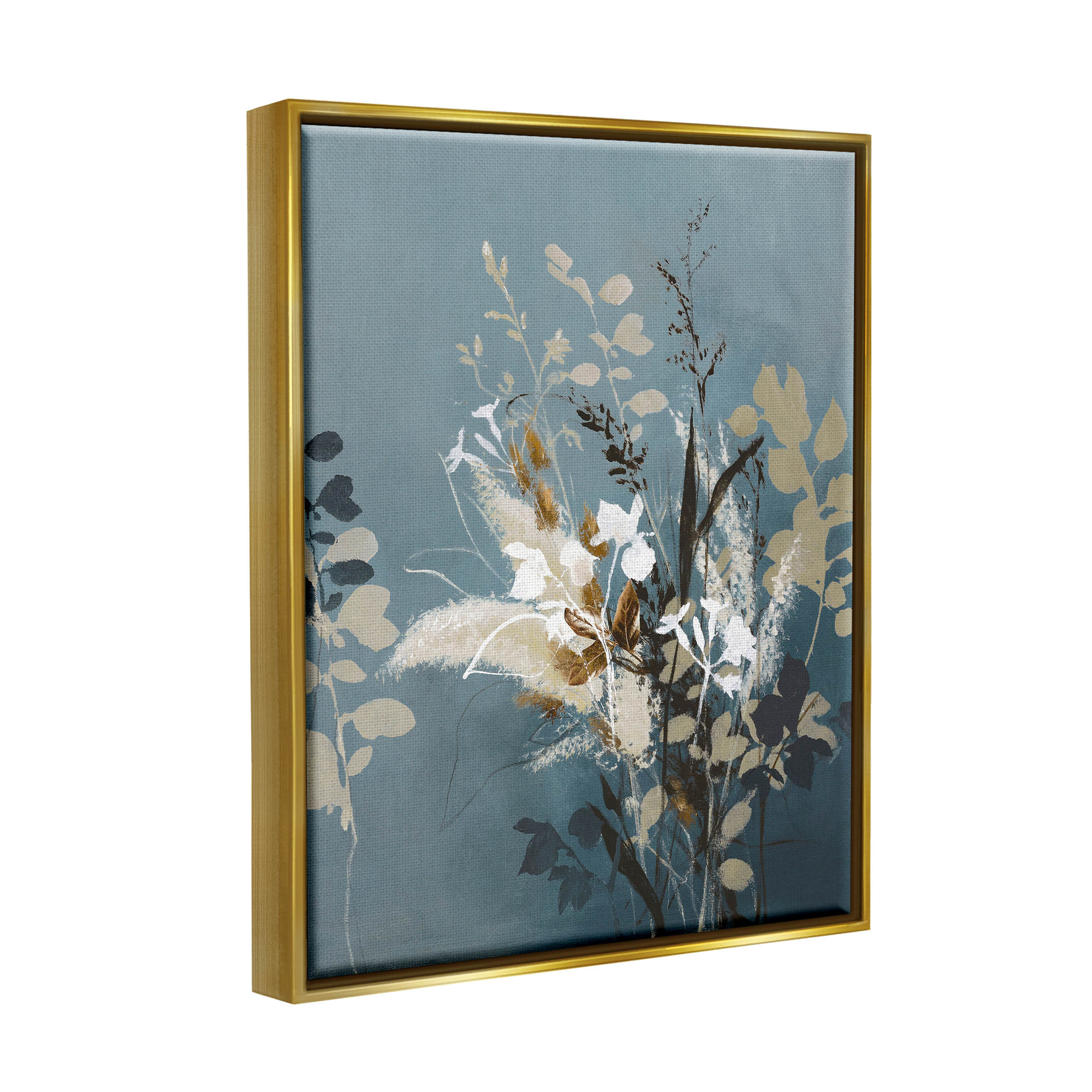Stupell Industries Botanical Sprigs Modern Arrangement Graphic Art Metallic Gold Floating Framed Canvas Print Wall Art, Design by Design Fabrikken