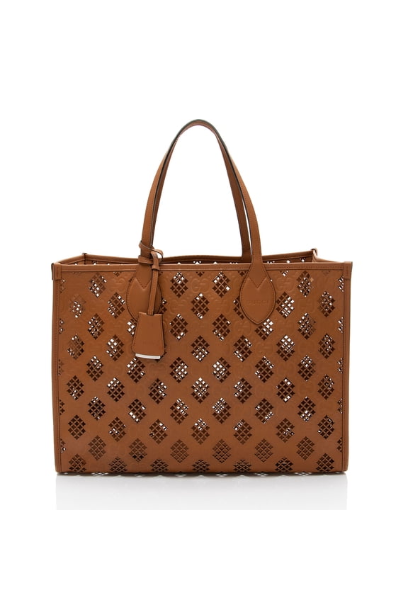 Pre-Owned Gucci GG Debossed Calfskin Diamond Cutout Medium Tote