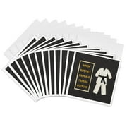 3dRose, Karate Karategi Uniform Black Belt Honor Respect Courage Train Discipline, 12 Greeting Cards with envelopes