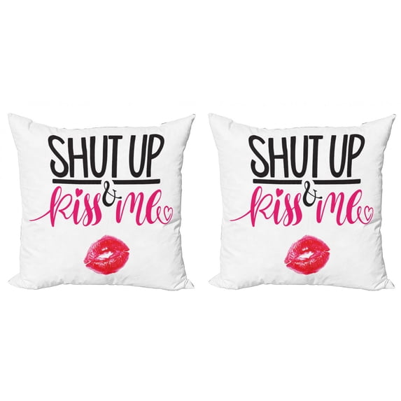 Ambesonne Love Throw Pillow Cover 2 Pack, Lipstick Stain Lettering, 18", Pink Hot Pink and Black