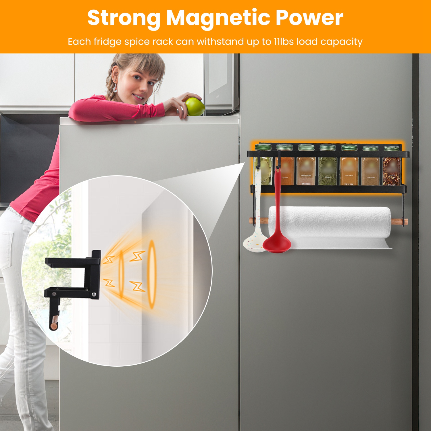 Magnetic Spice Rack for Refrigerator TeqHome 2Pcs Magnetic Fridge Shelf with Hooks Seasoning Organizer Gadgets for Metal Surface