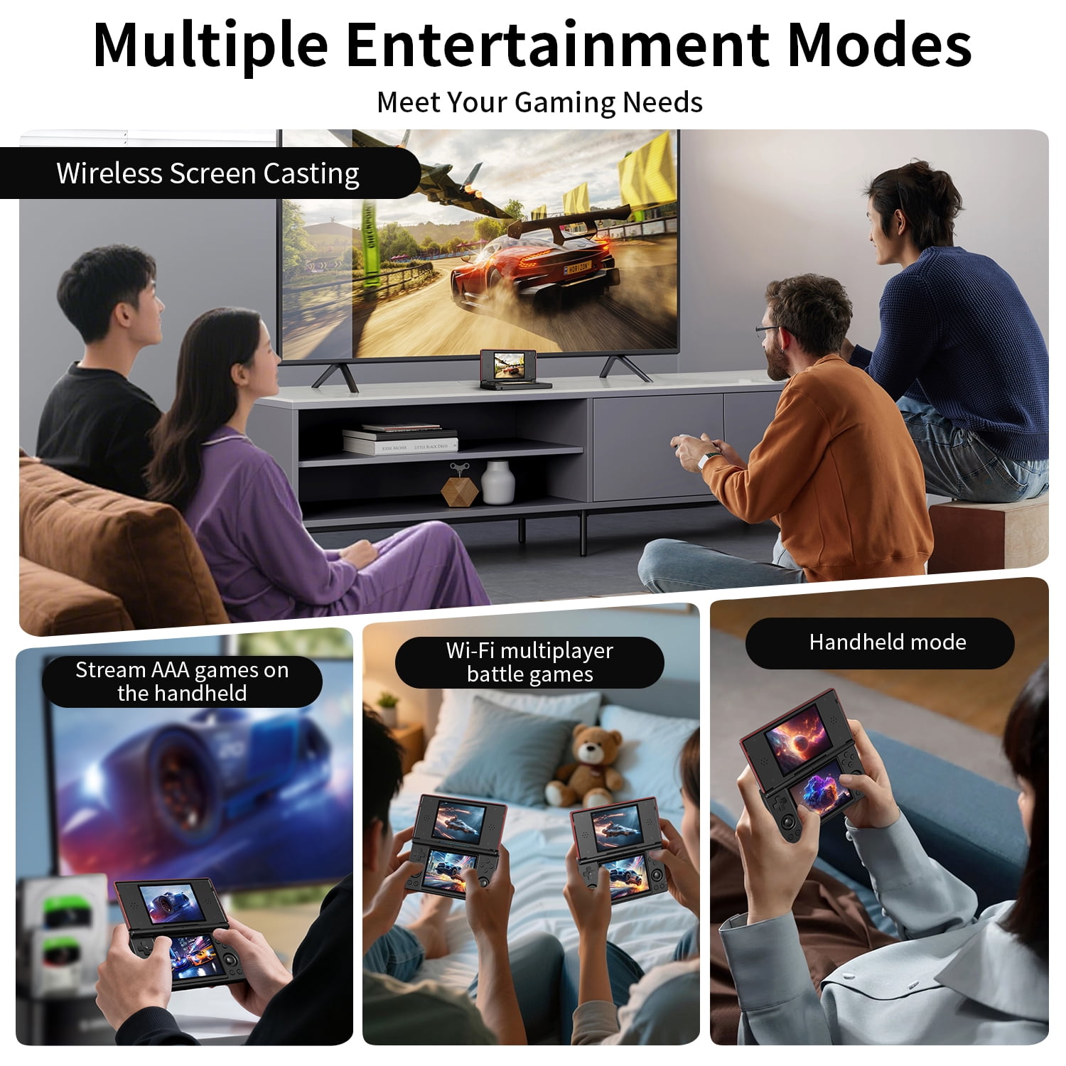 RG DS Handheld Game Consoles RG DS Gaming Console Dual-screen Video Game Console Android 14 Portable Pocket Arcade 40000mAh Battery WiFi Bluetooth HD Output Black
