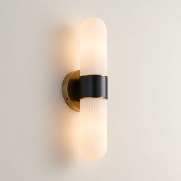 Possini Euro Design Possini Euro Riegel 15"H Black Gold Fluted Glass 2-Light Wall Sconce