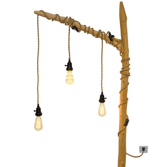 FSLiving Hanging Swag Lamp no Wiring Needed Portable Pendant Light with 20ft Plug-in UL Dimmable Cord Black Light Socket,2Way Knob Turn on Off Settings Retro Hanging Lamp - 1 Light