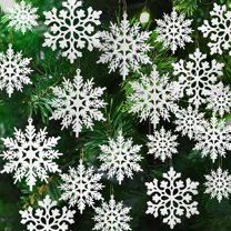 CoreLiving Snowflake Ornaments: Premium Glitter Snow Flakes Decorations, 36 Pack Flat Snowflake Christmas Tree Ornaments for Winter Decor and Crafting