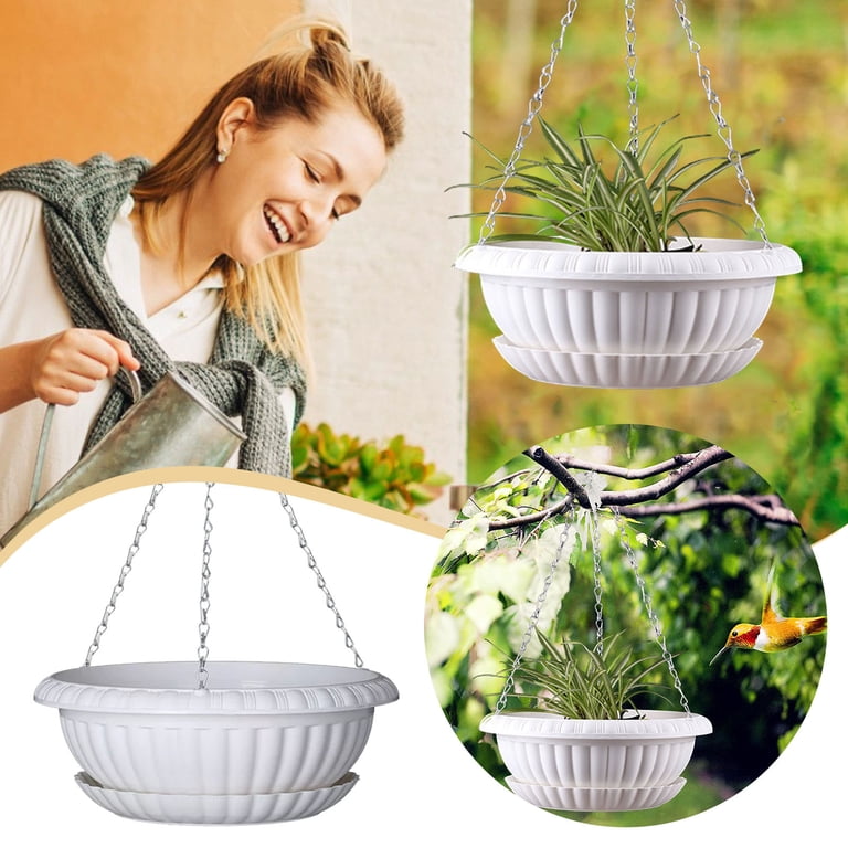 Yettn Large Hanging Planters with Chain, Plastic Hanging Baskets for  Outdoor Plants, Indoor Flower Pot with Saucer and Drainage Holes,  Decorative ...