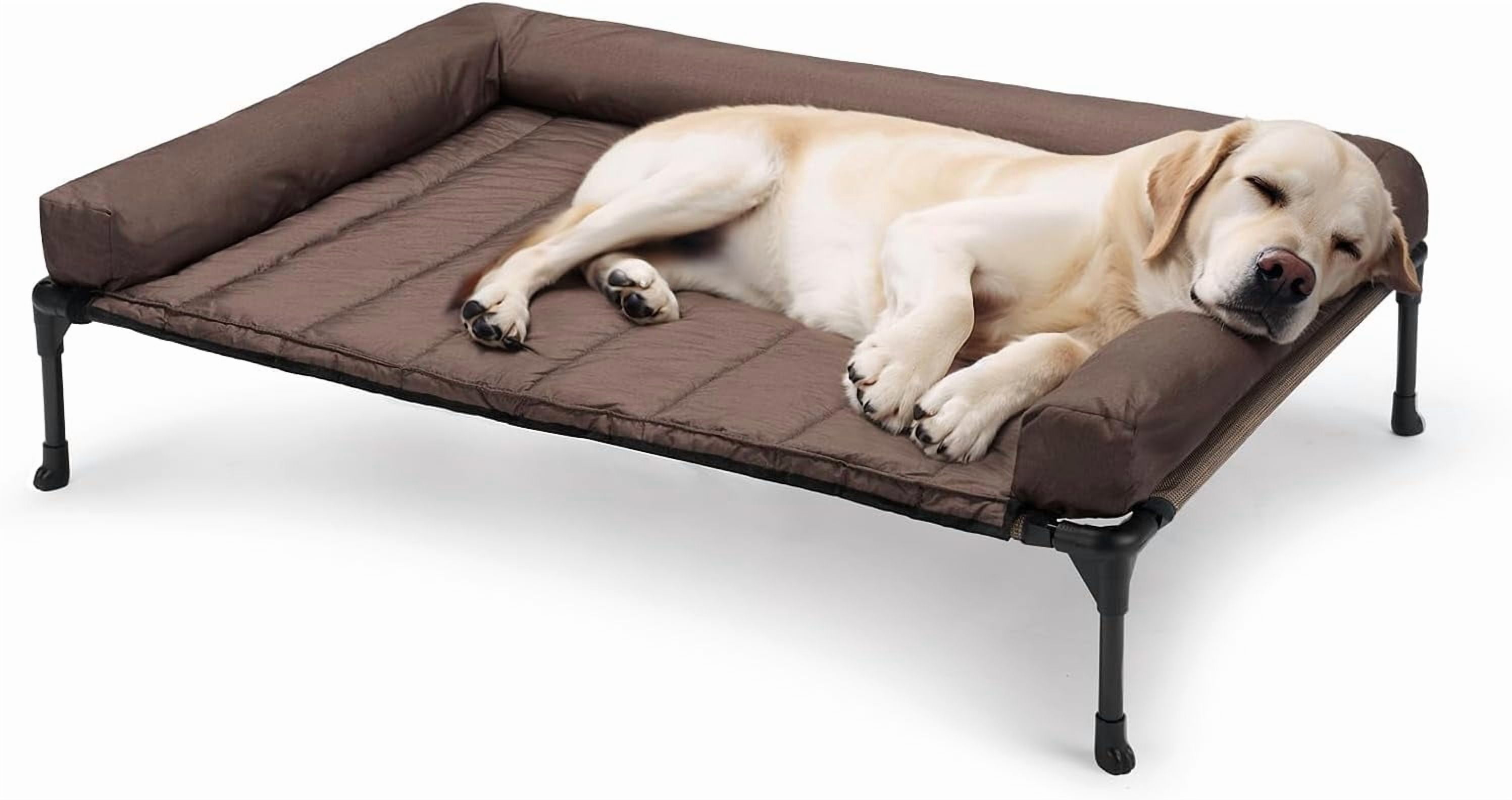 Cooling Elevated Dog Bed Add Removable Waterproof Bolster Cushion Mat, Raised Pet Cot with Breathable  Mesh, No-Slip Feet, Dog Couch Bed for Indoor Outdoor, Large, Brown