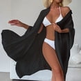 thumbnail image 6 of Batwing Sleeve Beach Cover Up Button Front Kimono Bathing Suit Cover Ups (Black,One Size), 6 of 6