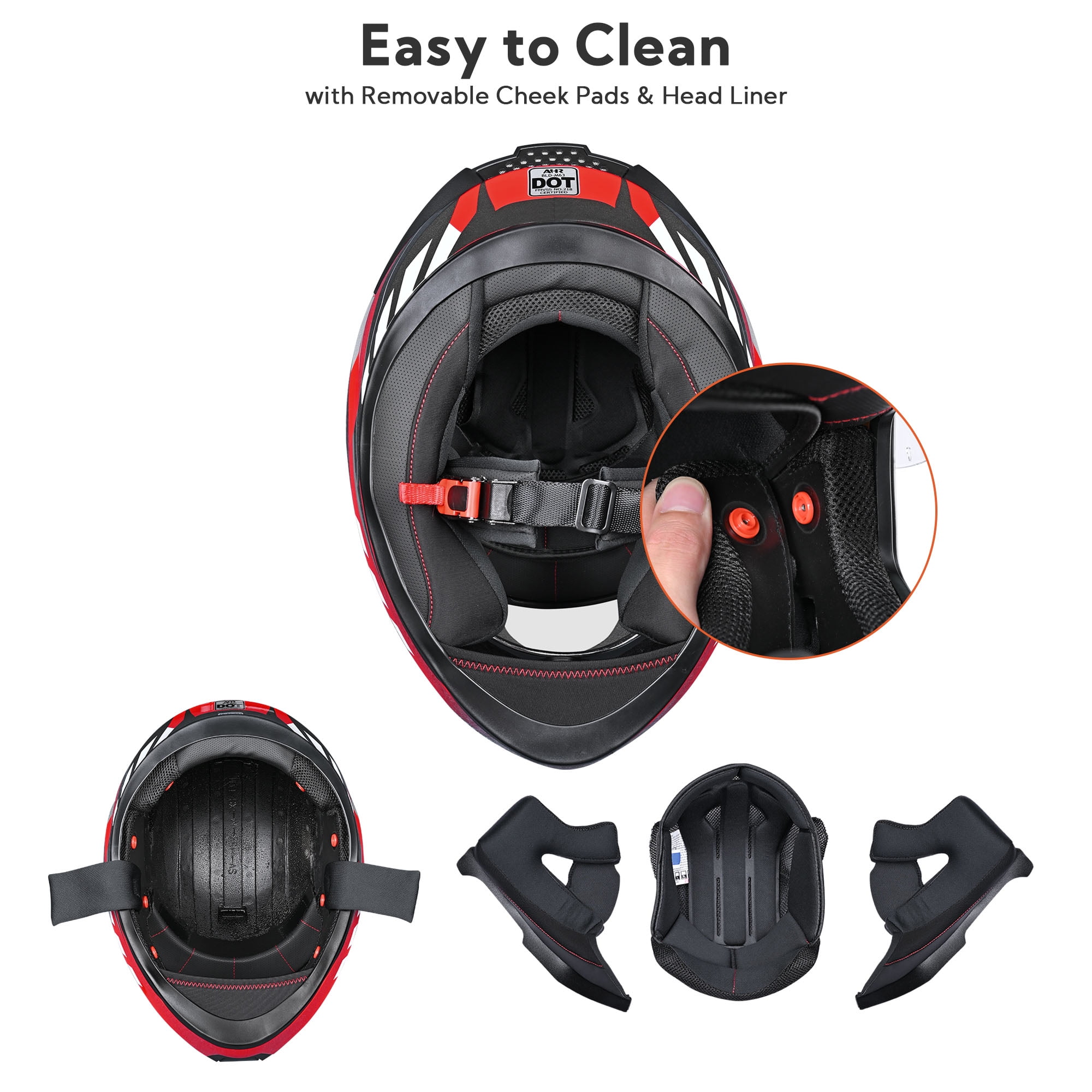 AHR RUN-F3 Full Face Motorcycle Helmet DOT Approved Lightweight Street Bike Touring Racing S