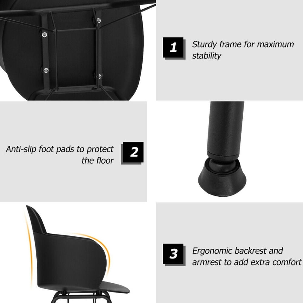 Demi Bonn Set of 2 Metal Frame Modern Petal-Shape Plastic Dining Chairs, Black