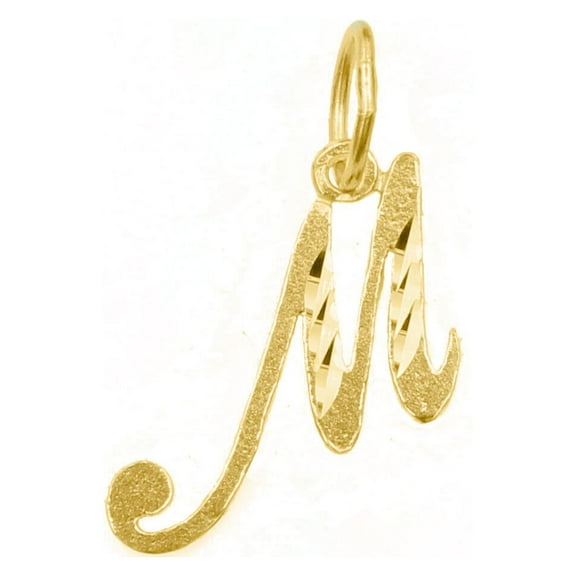 Precious Stars 14K Yellow Gold Diamond-cut Cursive Letter Unisex Initial 'M' Pendant - No Chain, Pendant Only