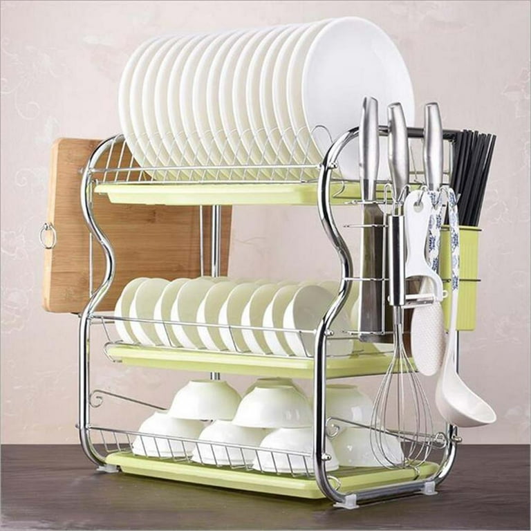 2/3 Tiers Dish Drying Rack Holder Basket Plated Iron Home Washing
