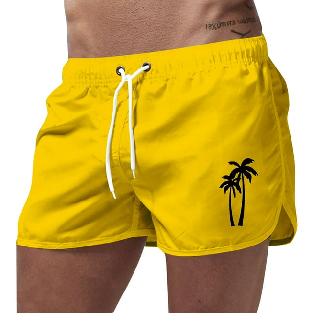 UANWENN Shorts de Bain d'Été pour Hommes Mode Sports de Plage Voyage Polyester Imprimé Cocotier Coloré Shorts de Compression pour la Natation Extensible 4 Directions