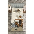 thumbnail image 3 of Ambesonne Cars Quilted Bedspread Set 2 Pcs, Old Fashioned Ride Coffee, Twin Size, Caramel Cocoa White, 3 of 3