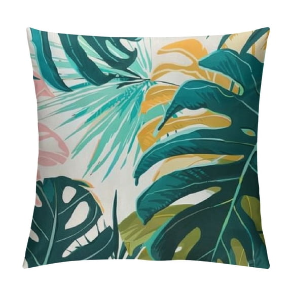 Set of Tropical Beach Throw Pillow Covers Inch Summer Palm Decorative Pillow Cover Outdoor Soft Velvet Garden Cushion Covers for Home Decor Patio(Tropical Palm)