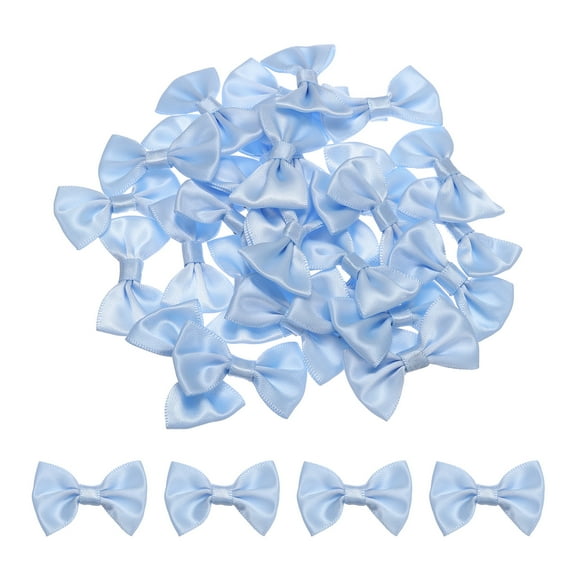 Uxcell 80pcs Light Blue Bow Ties 1.5"x1" Mini Bowknot for Crafting Little Satin Bows