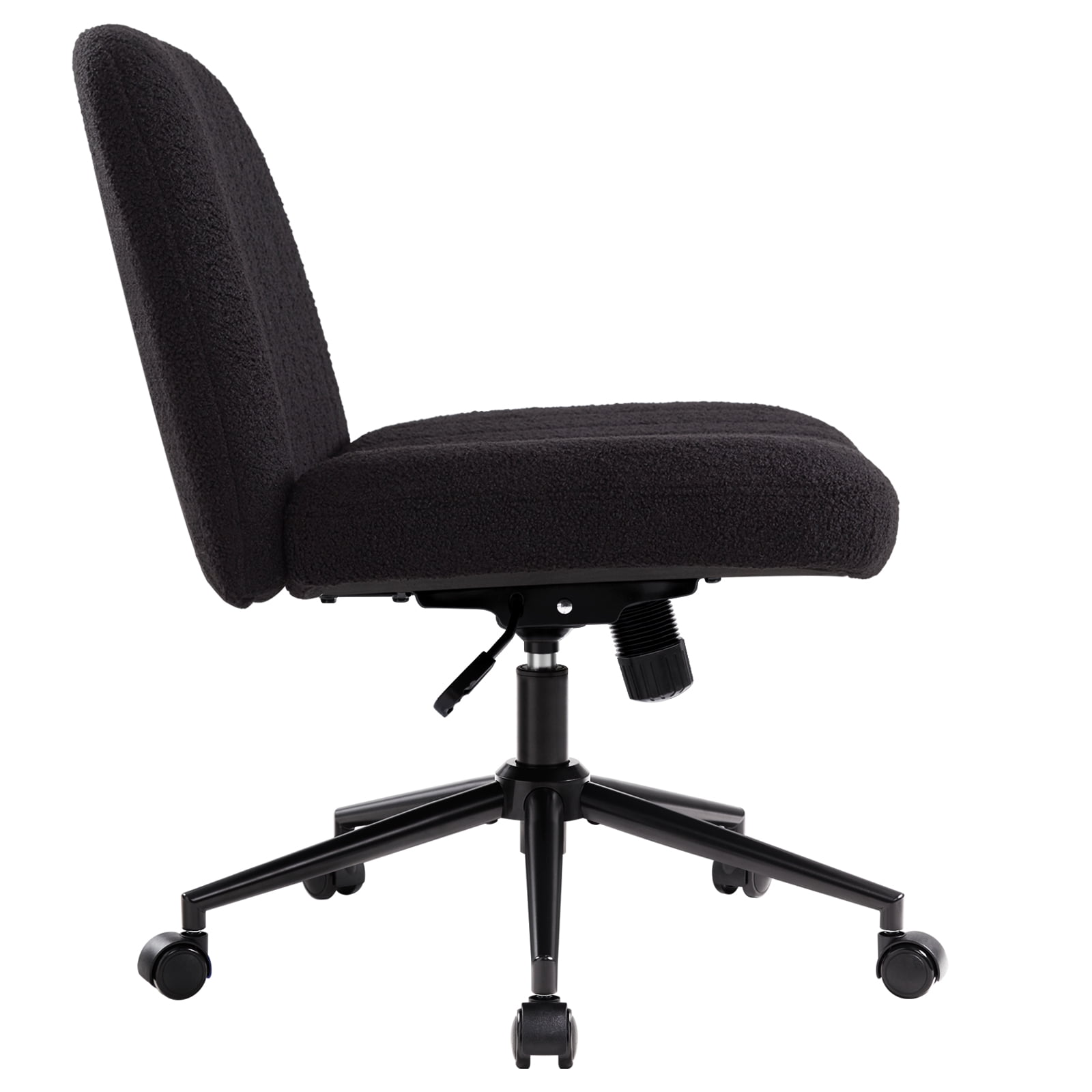 Black Criss Cross Chair Cross Legged Office Chair with Wheels Armless Wide Seat Desk Chairs Height Adjustable Computer Task Chairs Swivel Vanity Chair for Home Office Bedroom Make Up Soft Fabric