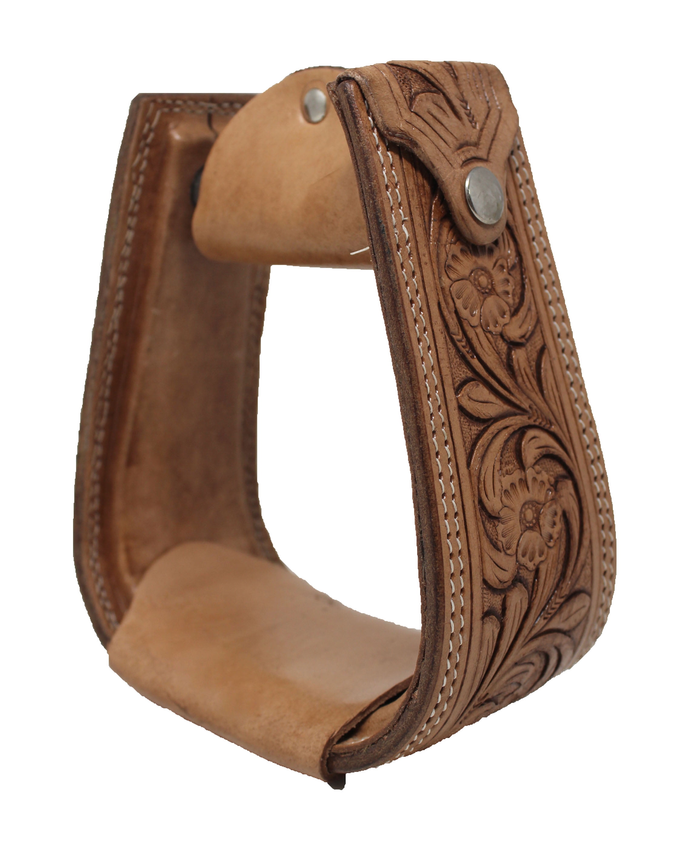 CHALLENGER Horse Western Saddle Tack Floral Hand Tooled Leather Covered Stirrups 51173TN