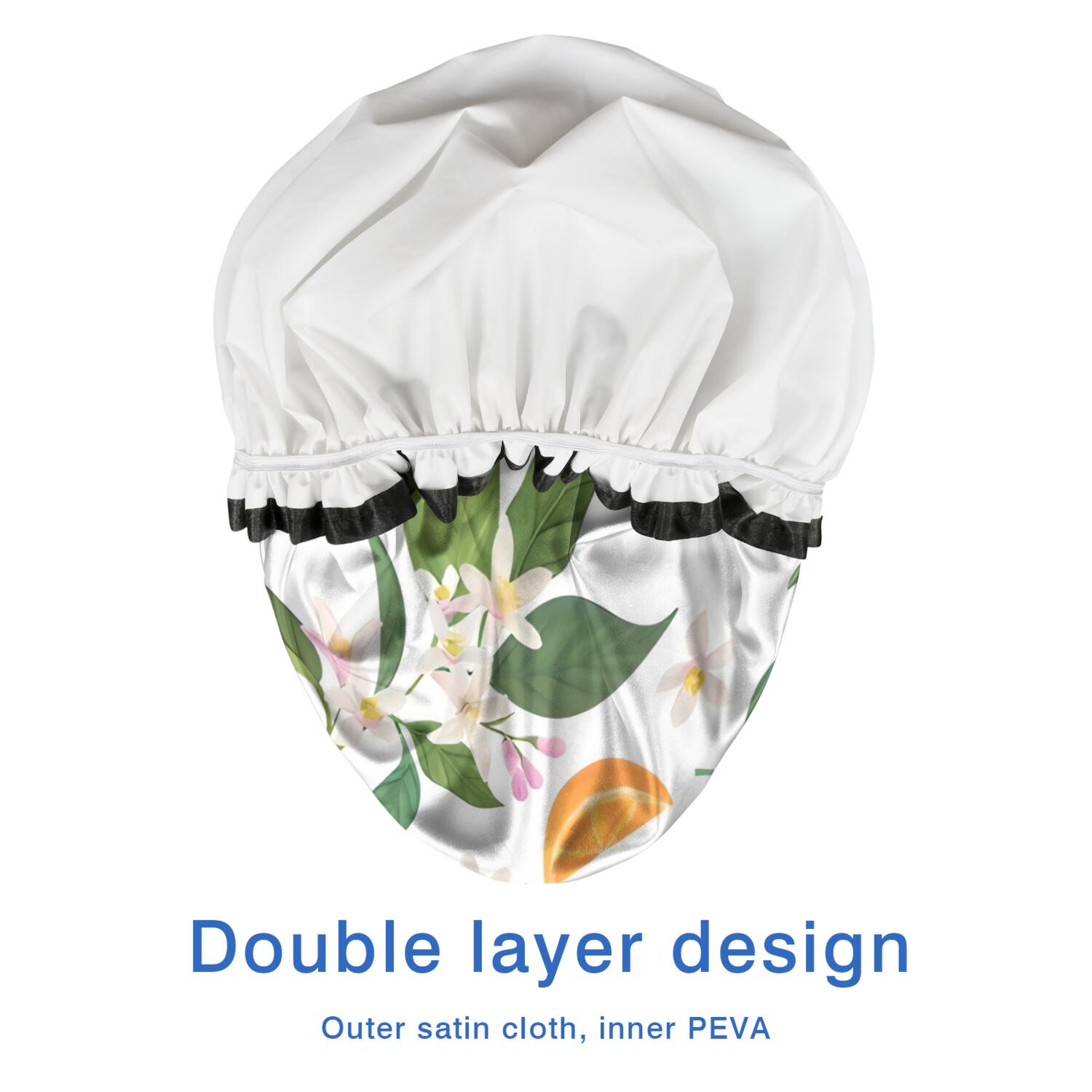 Shower Caps,Orange Fruits Flowers White Pattern Waterproof Shower Cap for Women 4 Pieces,Double Reusable Hair Cover for Shower PEVA Elastic Stretch Hem