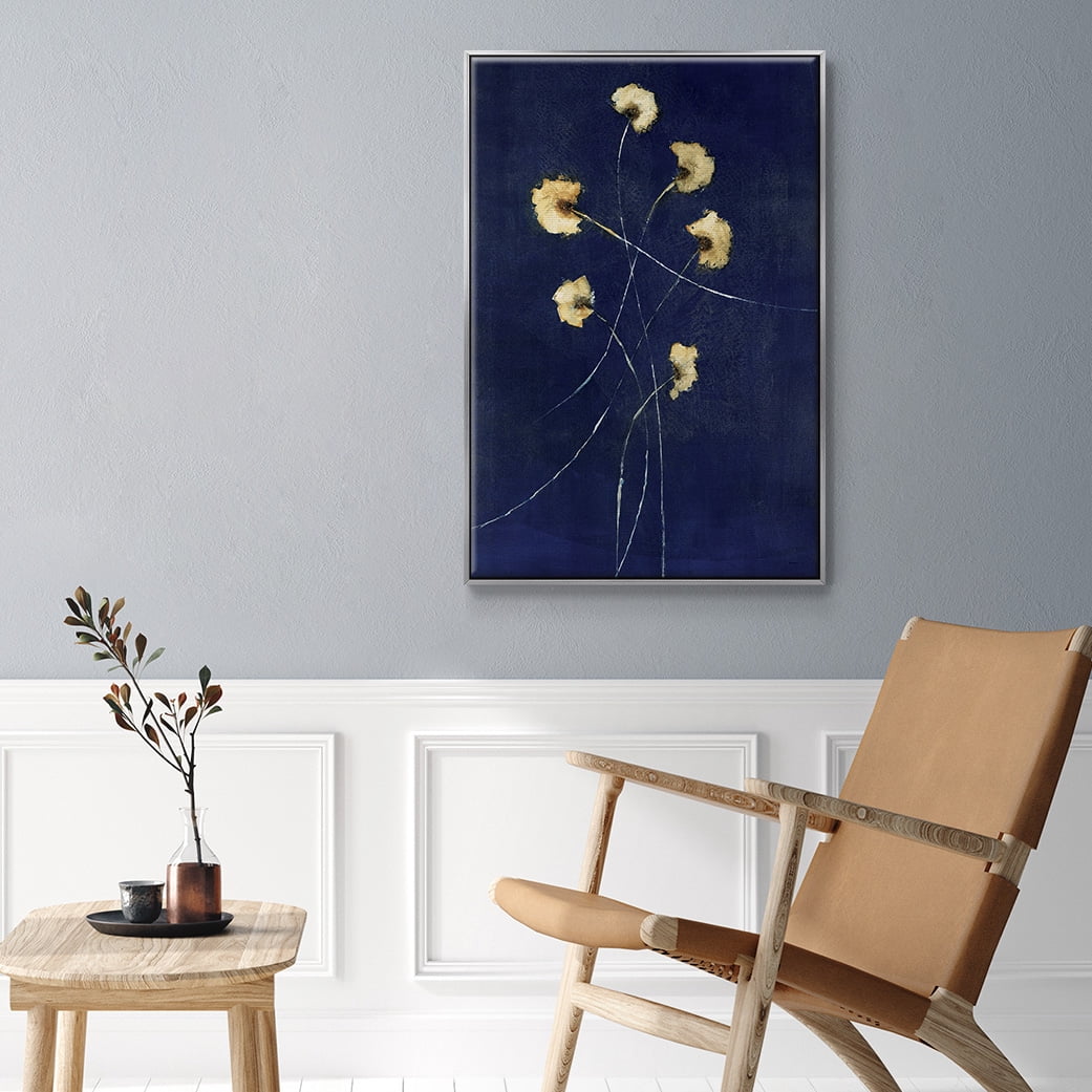 Indigo 1 Framed Premium Gallery Wrapped Canvas - Ready to Hang - 25 x 37 - Silver Floating Frame
