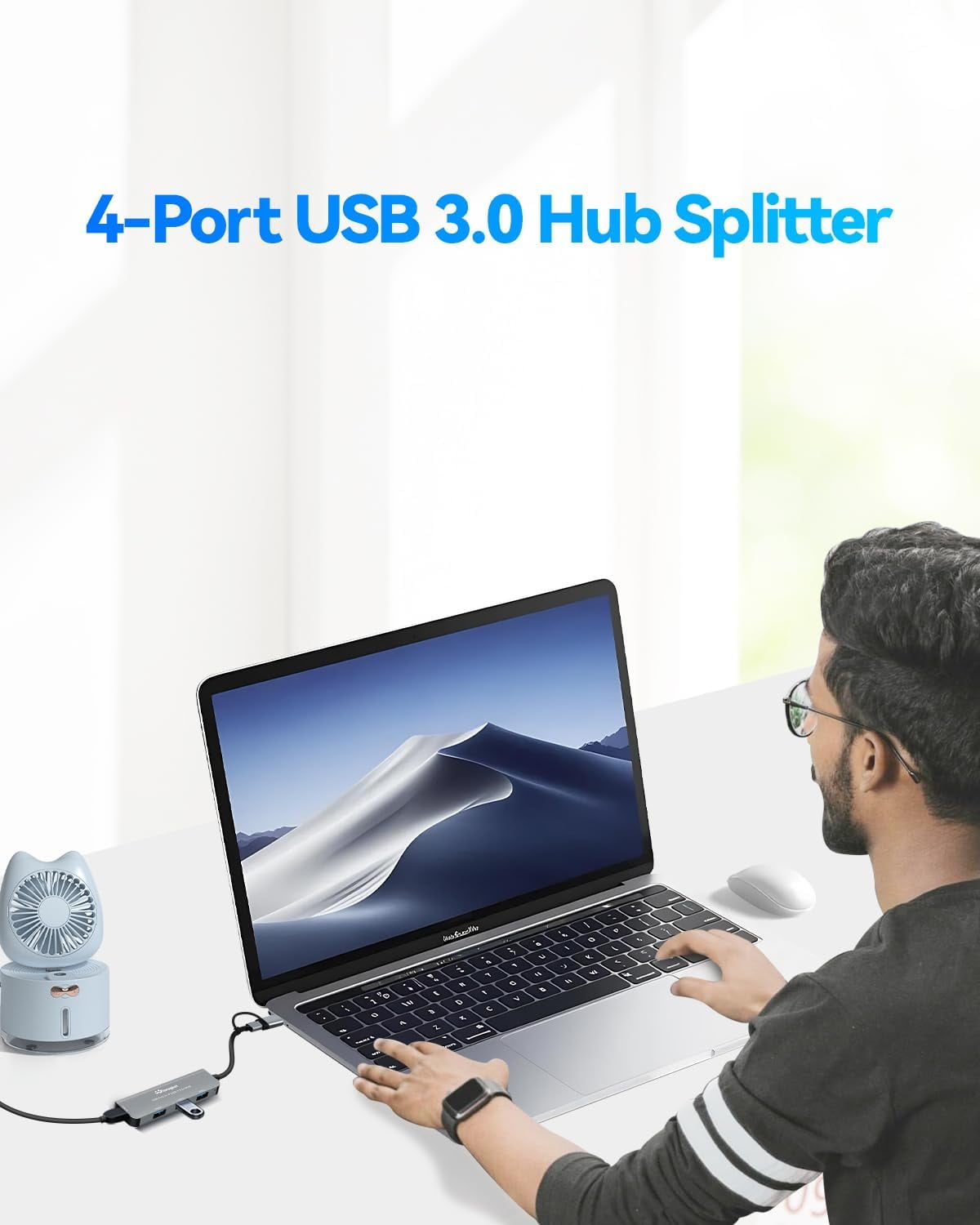 HRTGFD-USB hub Splitter for Laptop,USB hub 1to4,USB 3.0 Splitter USB c hub,3.0 HUB Port Expander (USB 3.0 HUB-Silver)