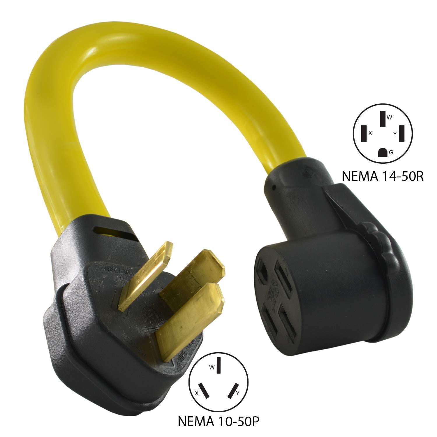 Conntek EV1050T NEMA 10-50P to NEMA 14-50R (Tesla Style) Adapter Cord compatible with Tesla Vehicles
