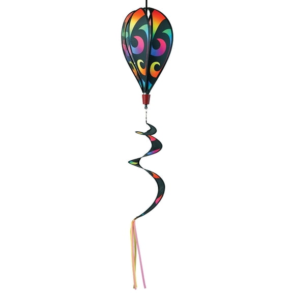 In the Breeze 0974 — Aurora 6-Panel Hot Air Balloon — Colorful Blended Rainbow Wind Spinner with Tail for Yards and Gardens