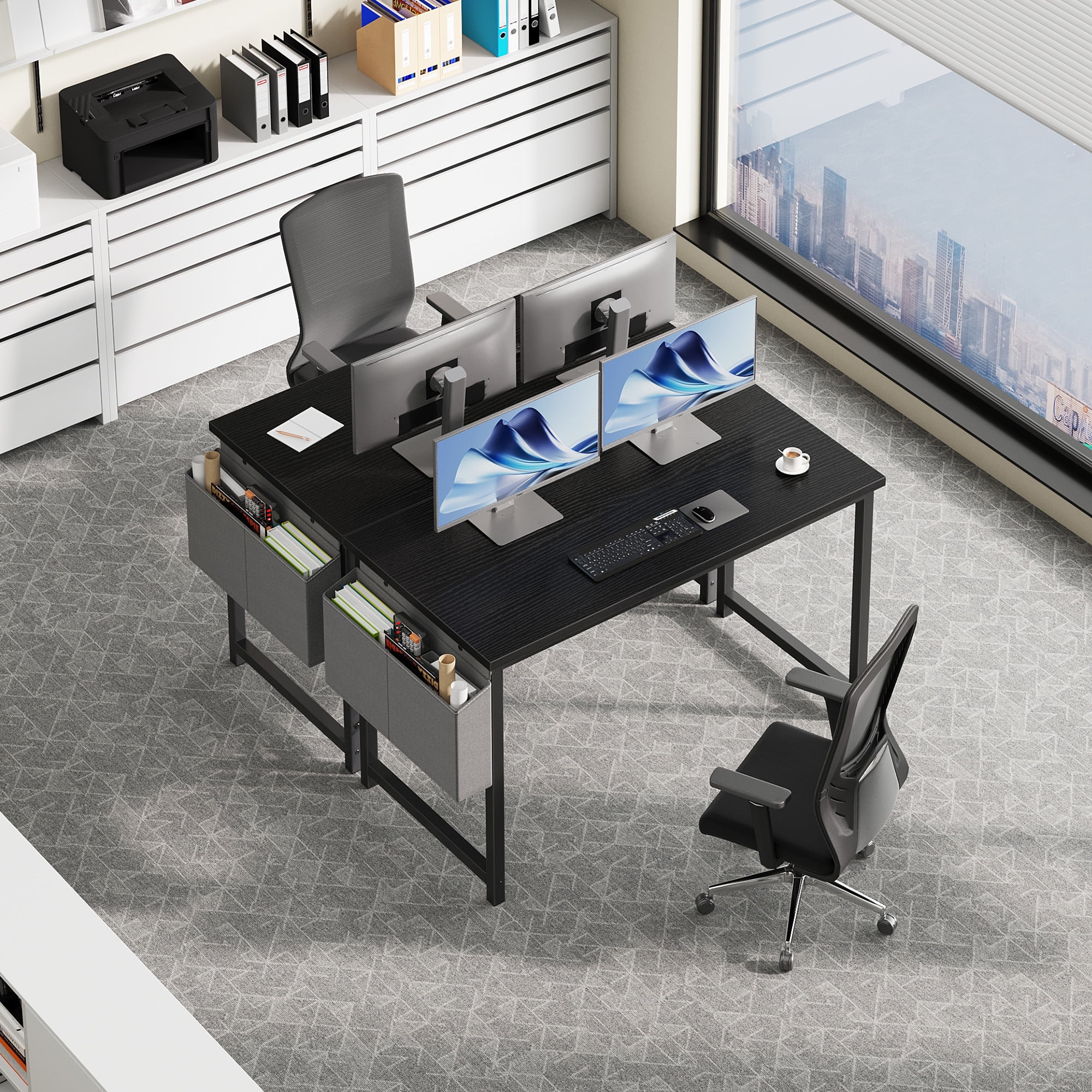 EDX 47" Computer Desk with Metal Frame, Scratch-Resistant Surface & Side Storage Bag – Modern Office Desk, Black
