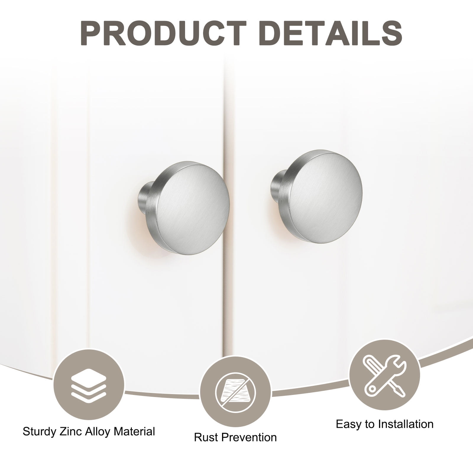 Uxcell 6-Pack Brushed Satin Cabinet Knobs, 1-1/5" Round Modern Zinc Alloy Knobs Handles [Matte Silver]