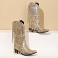 thumbnail image 7 of Xiaoxatg Women's Mid-Calf Boots Fashionable Sequin Tassel Pointed Thick Hoeled -On Shoes 6.5 Gold, 7 of 7