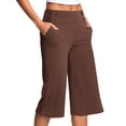 thumbnail image 2 of Women's Wide Leg Capri Pants Stretch High Waisted Summer Office Work Casual Yoga Dress Cropped Pants with Pockets Coffee, 2 of 7