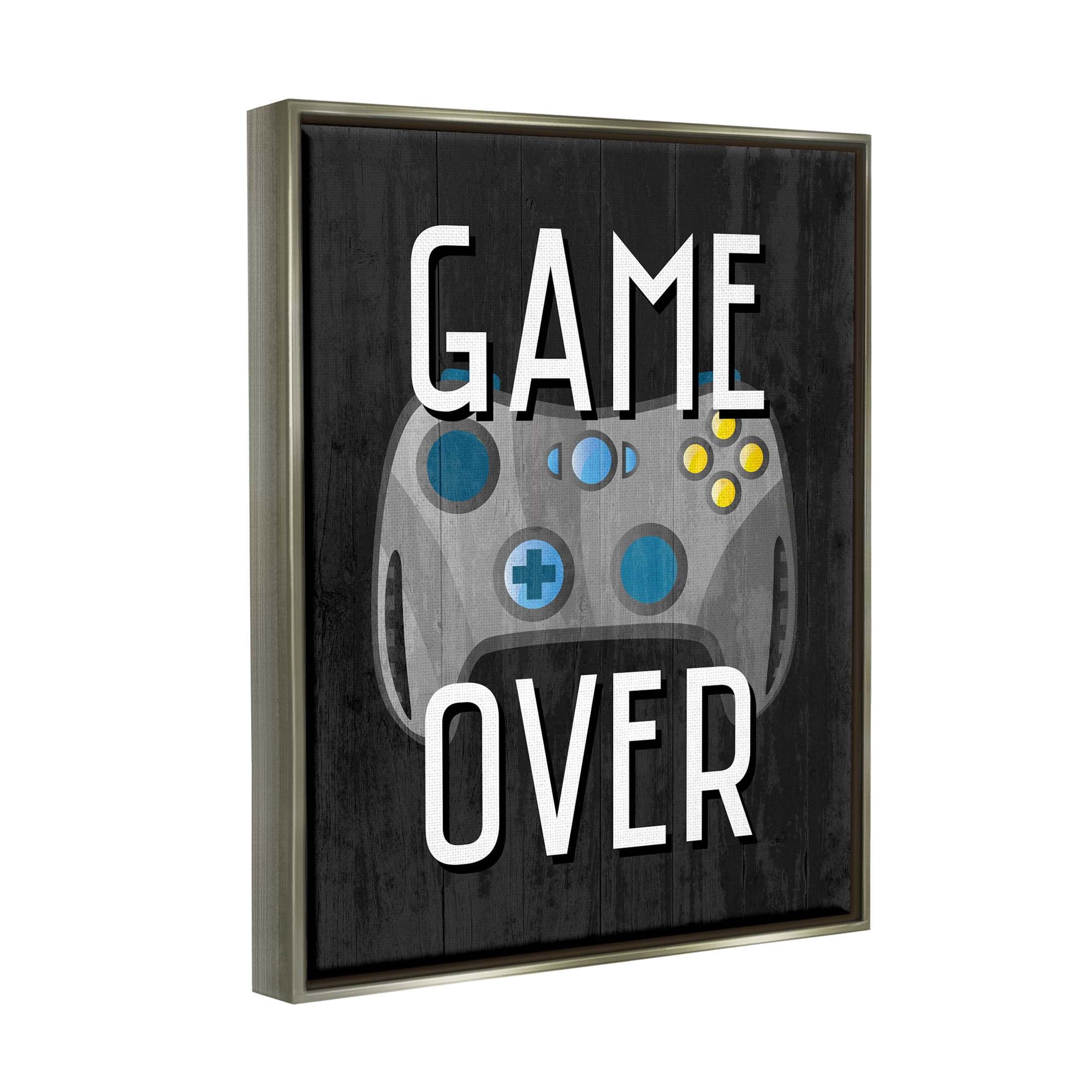 Stupell Industries Game Over Controller Graphic Art Luster Gray Floating Framed Canvas Print Wall Art, Design by Kim Allen