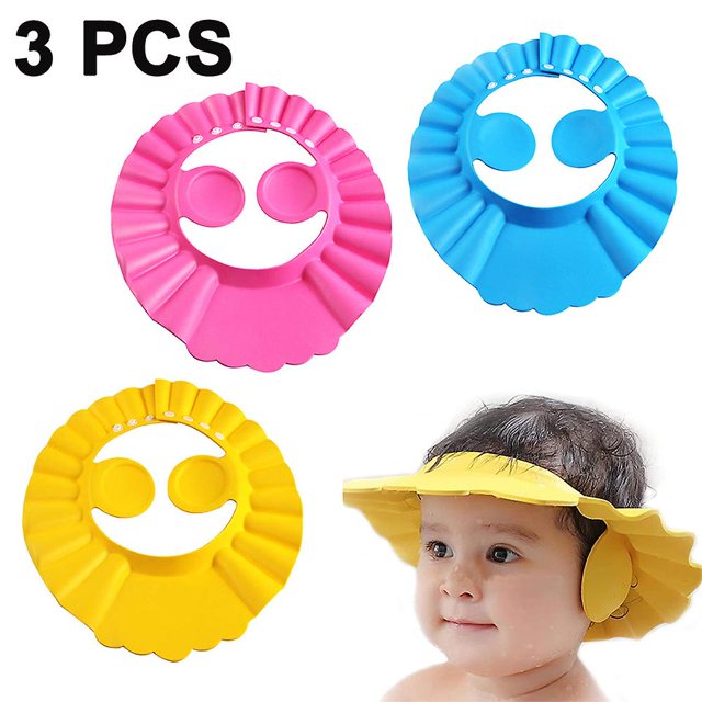 Gorro de ducha para bebé de 3 piezas, gorro de baño, visera ajustable suave, seguro para gorro oso de fresa Hogar