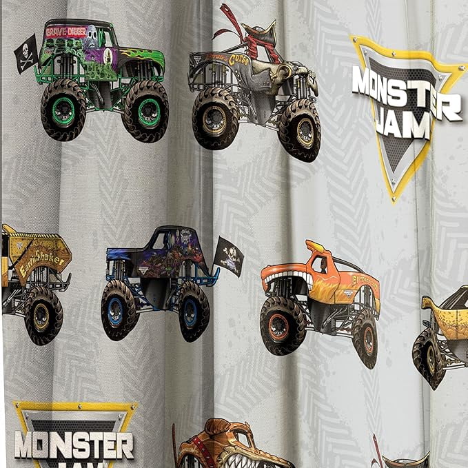 Monster Jam 4 Life 2 Panel Blackout Curtain Set. 84 Inch Long - Boys Bedroom Accessories