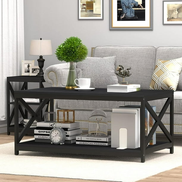 Winkalon 3-Piece Black Industrial Design Living Room Table Set
