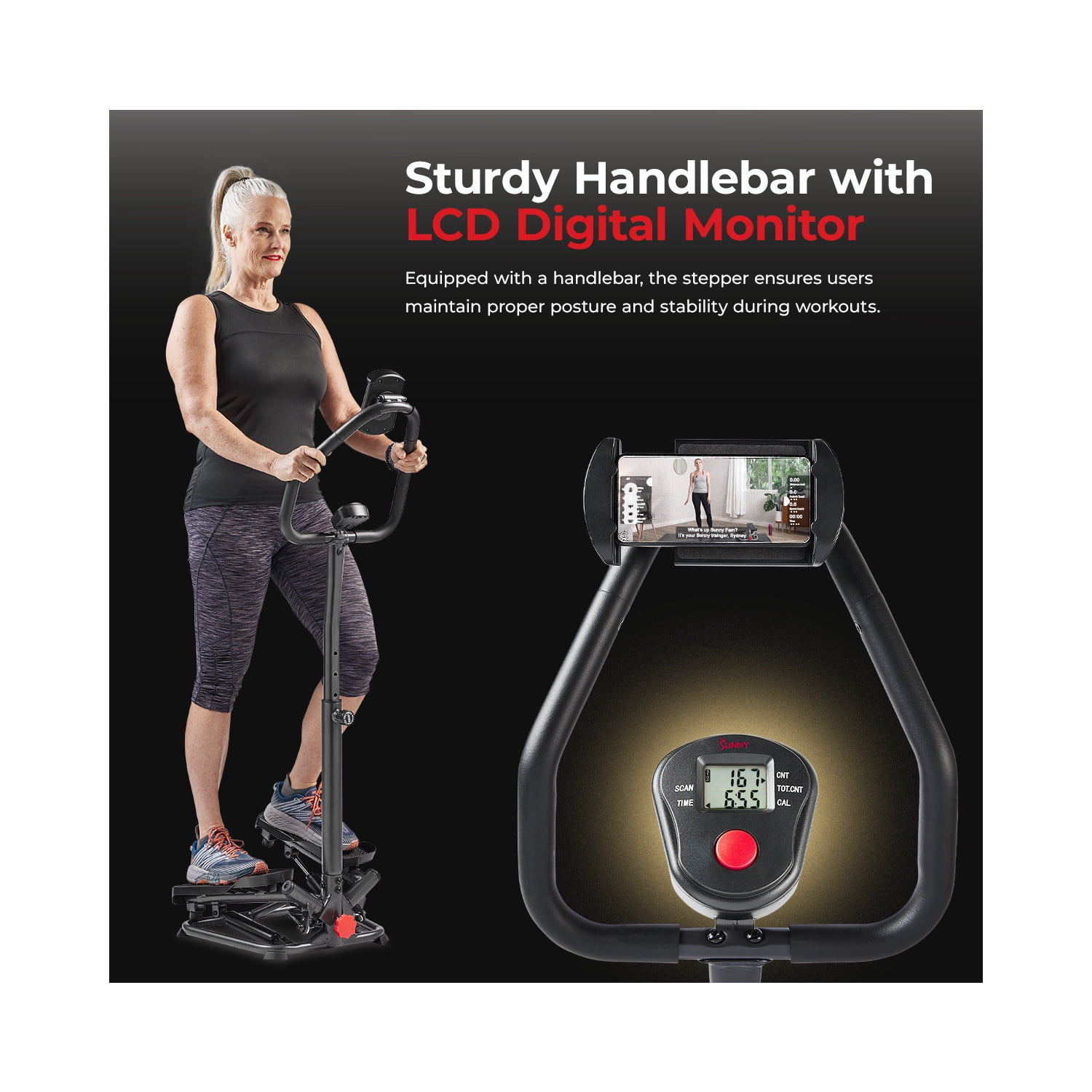 Sunny Health Fitness Twist Stepper Step Machine w Handlebar and LCD Monitor NO. 059 Walmart