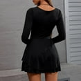 thumbnail image 4 of Women's Ruffle Mini Dress Square Neck Long Sleeve Skater Dress Stretchy Casual Mini Dresses for Teen Girls Black S, 4 of 8