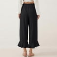 thumbnail image 5 of Womens Wide Leg Pants Drawstring Elastic High Waisted Ruffle Hem Capri Pants with Pockets Black 2XL, 5 of 5